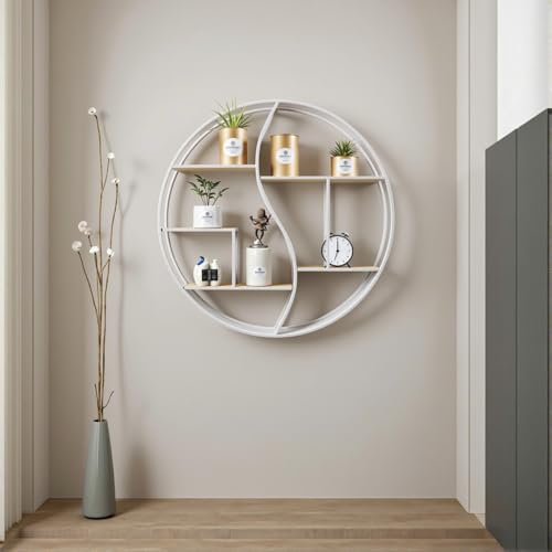 Round Wall Shelf,Decorative Circle Floating Shelves - color: White