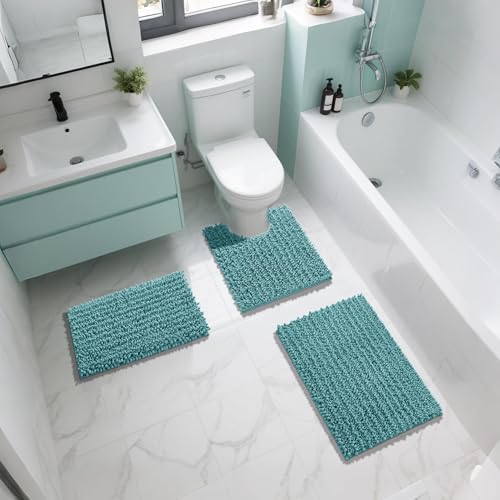 Yimobra Bathroom Rugs Non Slip Washable 24x17 Inch - Ultra Soft Absorbent Chenille Bath Mat, Quick Dry Shaggy Floor Carpet for Tub Shower, Teal Blue Home Decor Accessories - color: Teal Blue, size: 24" X 17"