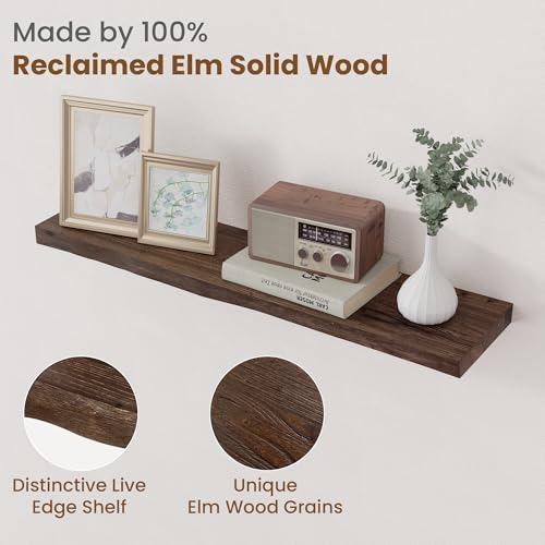 Floating Shelves for Wall, Solid Elm Wood Shelves, 32in Set of 2, Walnut - color: Walnut, size: Live Edge, 32inch, 2Packs