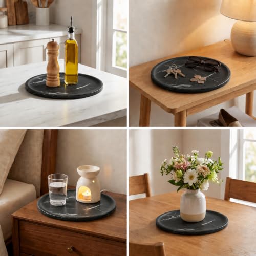 Marble Serving Tray, 11.8" Round Vanity Tray for Bathroom Countertop, Black - color: Black