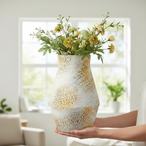 Rustic Farmhouse Ceramic Vase, 11 Inch Tall - color: Rustic White, size: 11 inch