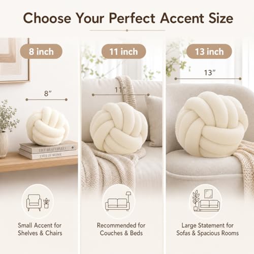 Petrella Ivory White Knot Pillow Ball, 8 Inch Round Decorative Throw Pillow - color: White, size: 8inch
