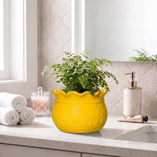 Ceramic Plant Pots, 6 Inch Indoor Planter with Drainage, Yellow - color: Yellow, size: 6 Inch