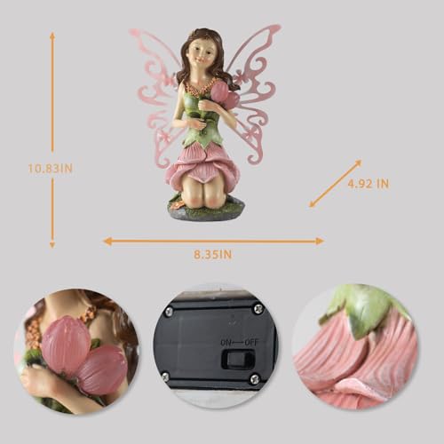 Suyorpe Solar Fairy Garden Statue Lights Outdoor Decor - Fairies Pink Flower Resin Waterproof Figurine for Patio Backyard Yard Lawn Decoration,Gift for Mom Grandma Wife - color: Love