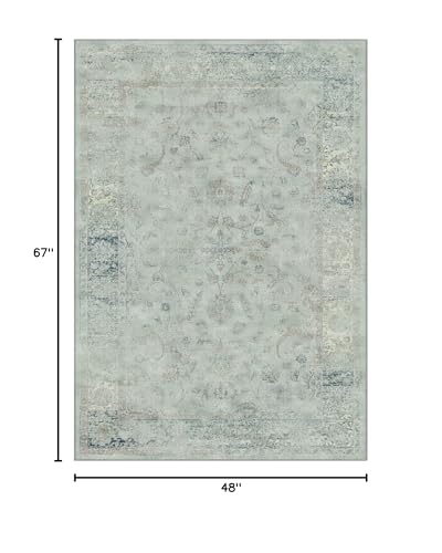SAFAVIEH Vintage Collection Accent Rug - 4' x 5'7", Light Blue, Oriental Distressed Viscose Design, Ideal for High Traffic Areas in Entryway, Living Room, Bedroom (VTG120-7660) - color: Light Blue, size: 4' x 5'7" (Rectangular)