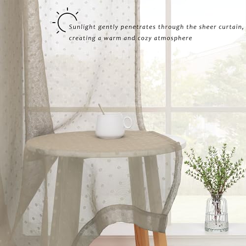 Light Taupe Sheer Curtains 72 Inch Rustic Polka Dots Semi Sheer Curtain - color: Light Taupe, size: 52"W x 72"L (Pack of 2)