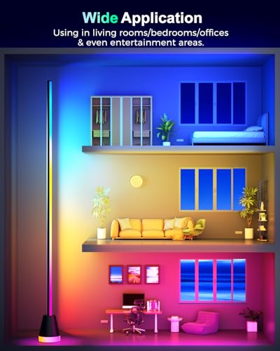 RGBIWC Corner Floor Lamp, Smart Ambient LED Light, Black