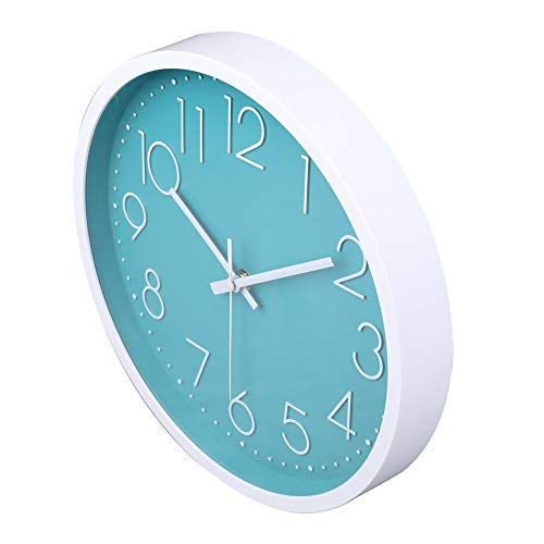 jomparis 12 Inch Silent Non-Ticking Battery Operated Round Turquoise Wall Clock Easy to Read for Pool/Home/Office/School/Kitchen/Bedroom/Living Room Teal Clocks - color: 1 Pack - Teal, size: 12 Inch