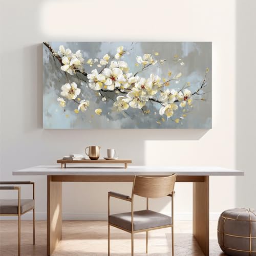 YISXINOAG Beige Flower Floral Wall Art Modern Painting Canvas Print 24"X48" - color: grey beige, size: 48"L x 24"W