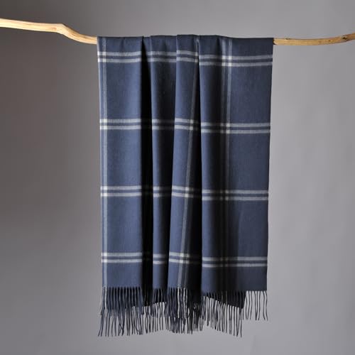 CUDDLE DREAMS Premium Cashmere Throw Blanket with Fringe (Plaid Blue) - color: Plaid Blue