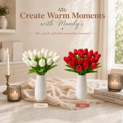 Mandy's 20 Stems Pure White Artificial Tulip Flowers for Home Centerpieces - color: Pure White