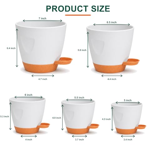 Self Watering Planter Pots for Plants, 5-Pack 7/6.5/6/5.5/5 in - color: White