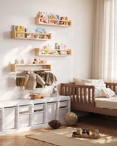 Seocry Nursery Book Shelves, 4 Pack, Wall Book Shelves for Kids Room, Baby, Toddler, Nursery Decor (Wood, 23 Inches) - color: Wood, size: 23 Inches
