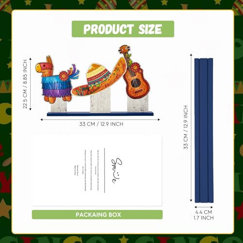 Smile Cinco De Mayo Standing Wooden Decor Set, 3-Piece Mexican Fiesta Wooden Cutouts (Sombrero, Guitar, Piñata) for Tabletop & Party Display - style: De Mayo