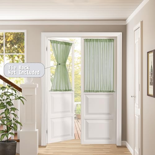 Tollpiz Small Sheer Door Curtain Closet Linen Textured Curtain Sheers Doorway Light Filtering Voile French Door Rod Pocket Curtains Patio Glass Doors, 25 x 40 inches Long, Sage Green, 1 Panel - color: Sage Green, size: 25"W x 40"L (Pack of 1)