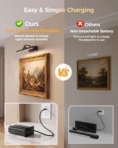 11.81'' Wireless Picture Lights for Wall Removable Battery Charging - color: Black, size: 11.81 inch-2W