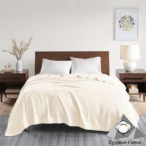 Madison Park 100% Egyptian Cotton King Size Bed Blanket for Summer Ivory - color: Cream, size: King