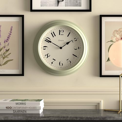JONES CLOCKS® Fenchurch wall Clock | Large Classic Clock | 16" | Green - color: Sage Green