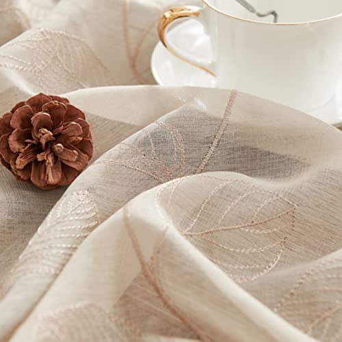 Topick Beige Sheer Leaf Curtain Kitchen Valance for Windows Leaf Embroidered Voile Small Curtain Valance Semi Sheer Farmhouse Curtain 16 Inch Rod Pocket 1 Panel Beige - color: Beige, size: 55"W x 16"L (Pack of 1)