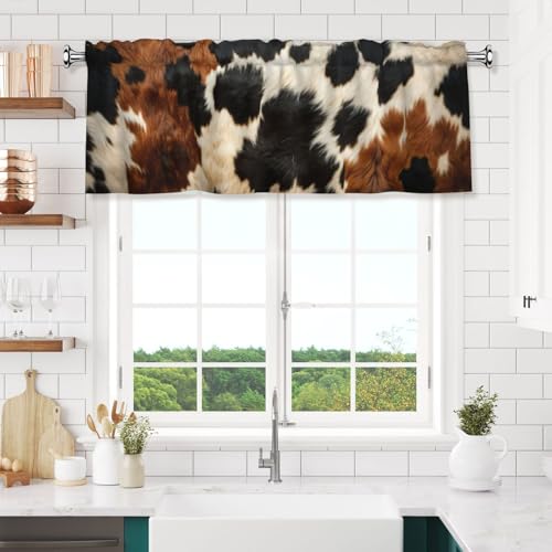 Cow Print Curtain Valance Short Rod Pocket Window Treatment for Living Room Bedroom Kitchen Bathroom 1 Panel 54" W x 18" L - color: Cow Print