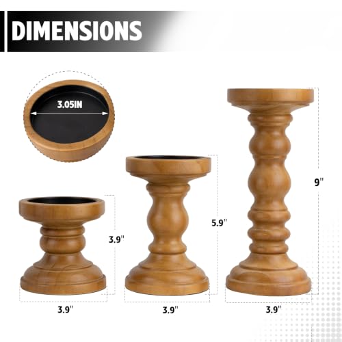 Candle Holder for Pillar Candle Set of 3, Farmhouse Wood Candle Holder, Rustic Wooden Candle Stand, Vintage Tall Candle Stand Decorative for Living Room, Table Centerpiece, Brown - color: Brown