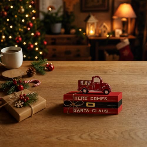 Smile Christmas Wooden Books Stack Faux Books Bundle - style: Truck Santa