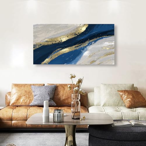 Abstract Canvas Wall Art for Living room Office Bedroom Golden Blue Wall Art Print Oil Paintings Modern Abstract River Texture Pictures Wall Decor Artwork Waterproof Ready to Hang - 20in * 40inch - color: Golden blue white Abstract, size: 40"L x 20"W