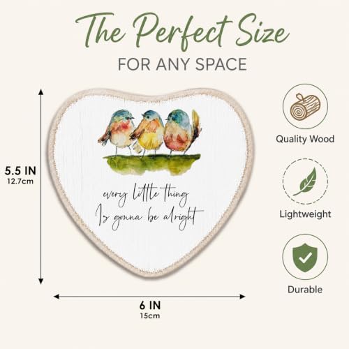 3 Little Birds Nursery Rhyme Wood Wall Art, Rustic Farmhouse Heart Sign, Cute Hanging Plaque for Baby Nursery, Kids Room, Bedroom, Living Room Decor 6x5 Inch - A02 - color: Colorful bird