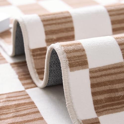 jinchan 3x5 Area Rug Washable Modern Checkered Rug for Kids Room, Brown - color: Checkered Brown, size: 3' x 5' (Rectangular)