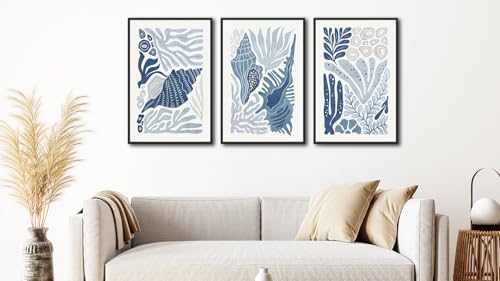 Large Framed Marine Life Wall Art, Minimalist Ocean Decor, 24"x36"x3 - color: blue, size: 24"x36"x3 Framed