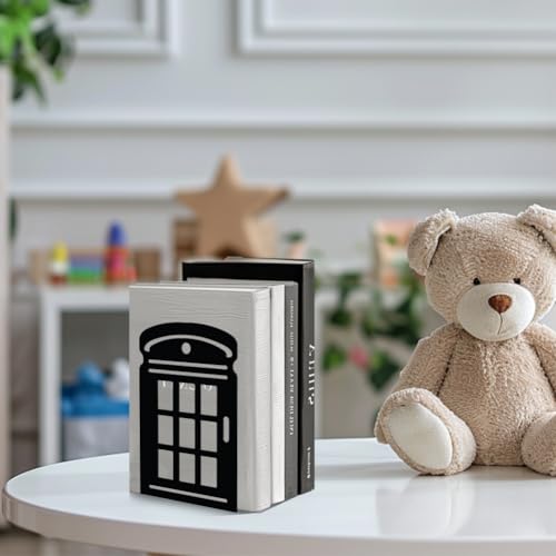 Peacoblue 5.3"x4.3"x7.9" Metal Bookends, Heavy Duty Book Ends for Shelves - color: Telephone Booth