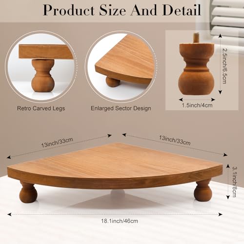 Corner Counter Wood Shelf, Rustic Pedestal Stand, Farmhouse Corner Shelves Stand, Tray Riser for Coffee Bar, Bathroom Countertop Organizer Corner, Centerpiece Display Riser for Kitchen (Wooden) - color: Wooden