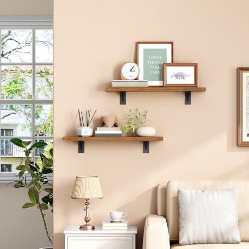 HOOBRO Floating Shelves for Wall, 15.7" Wall Mounted Shelves Set of 2 - color: Rustic Brown + Black, size: 15.7 Inches