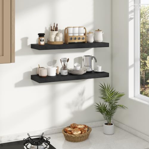Dreamland 30 Inches Wall Mounted Wood Floating Shelves, Black, 2 Pack - color: Black, size: 30in