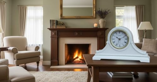 Mantel Clocks, Battery Operated, Silent Wood Table Clock with Westminster Chimes On The Hour, Solid Wooden Shelf Chiming Mantle Clock, 9" x 16" x 3" (White - Roman Numerals) - color: White - Roman Numerals