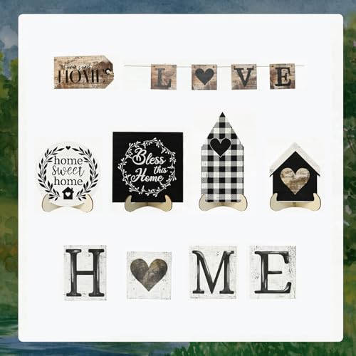 Smile 13pcs Indoor Wooden Decor, Love Home Sweet Home, Rustic Farmhouse Tiered Tray Set Home Decor for Kitchens (Without Trays) - style: Classic