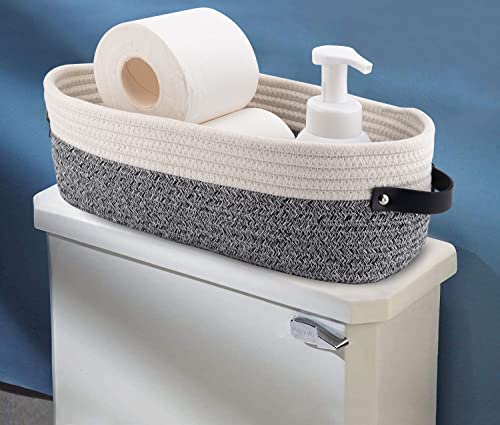 Small Cotton Rope Woven Basket Toilet Paper Baskets for Organizing Decorative Basket for Boho Decor Small Storage Basket 13"x5.9"x4" Variegated Gray&White - color: Variegated Gray