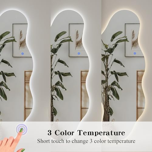 QDSSDECO 63" x 24" Wavy Full-Length Mirror with Stand, Frameless - color: Led Cloud-2