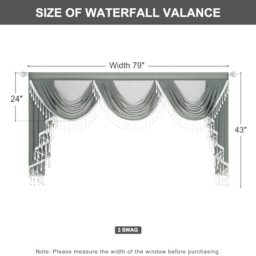 VOGOL Sheer Waterfall Valance with Tassels, 79 x 43, 1 Panel, Gray - color: Grey, size: 79"W x 43"L (Pack of 1)