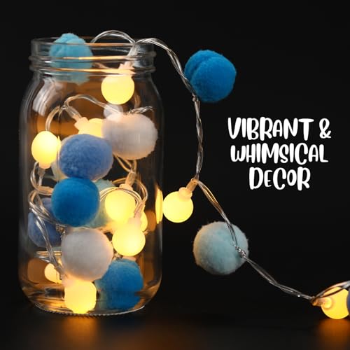 9.84FT Pom Poms Fairy Lights 30 LED Battery & USB Operated String Lights - color: Blue, size: 9.54 FT
