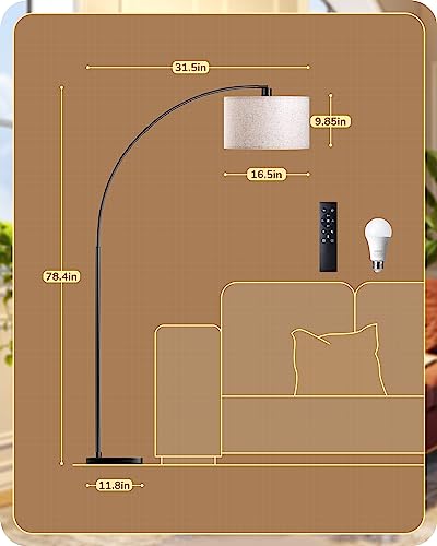 EDISHINE Black Modern Floor Lamp with Remote, 78.3" Tall Arc Standing Lamp - style: Modern-Black