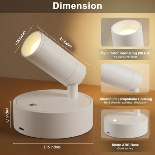 Magnetic Rechargeable Picture Light 2 Pack, Wireless Art Spotlight with Remote & Touch Control, 3 Color Temps Dimmable Wall Light, 2000mAh Battery Accent Lighting for Painting, Gallery, Display - color: White