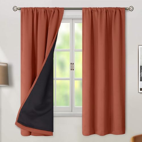 BGment 100% Blackout Curtains 63 Inch Length with Black Liner, Terracotta - color: Terracotta, size: 38"W x 63"L (Pack of 2)