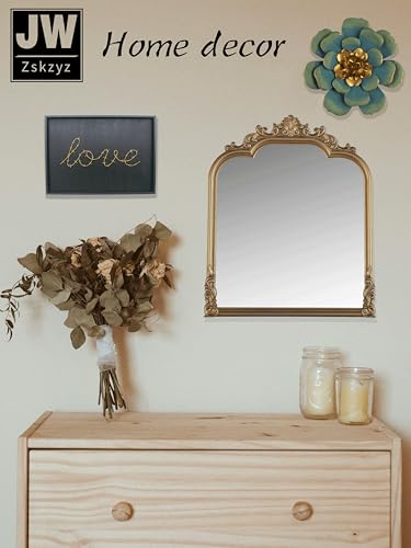 19.8"x15.7"Antique Gold Arched, Antique Baroque Wall Mirror Decoration, Hanging Wall Mirror Fireplace,Entrance,Living Room,Bedroom,Kitchen,Farmhouse,Bathroom Home Decor(Gold) - color: Gold