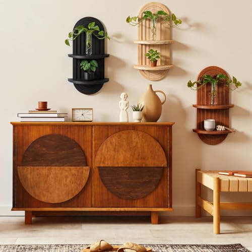Pinkunn 3 Pcs Boho Floating Shelves for Wall, Wood Plant Shelf Set