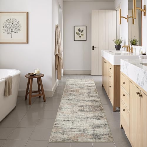 3x10 Area Rugs for Hallways, Abstract Washable Non-Slip Runner Rug, Gold - color: Grey/Gold, size: 3' x 10' (Rectangular)