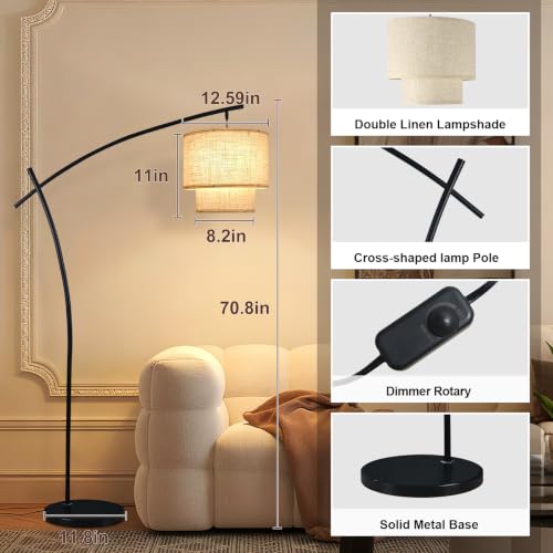 Lightdot Arc Floor Lamp Modern 3000K Dimmable Standing Lamp for Living Room - color: Fabric-Black