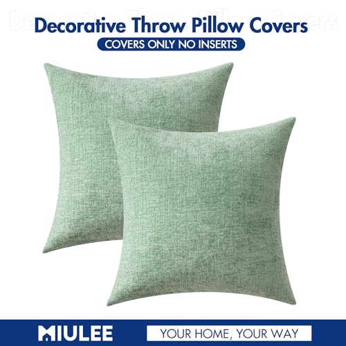 MIULEE Soft Chenille Throw Pillow Covers Greyish Green 16x16 Pack of 2 - color: Greyish Green, size: 16" x 16" (Pack of 2)