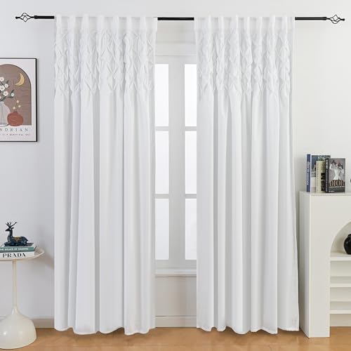 Pintuck Diamond Textured Thermal Insulated Window Curtains 52"W x 84"L - color: White, size: 52"W x 84"L (Pack of 2)
