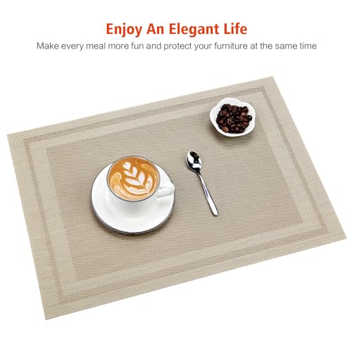 Beige Vinyl Placemats Set of 12,Washable Dining PVC Table Mats - color: Beige, size: 12PCS 12"Wx18"L